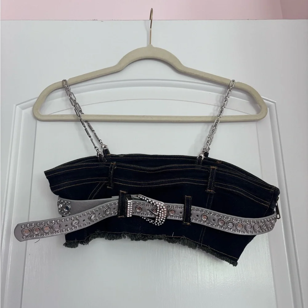 Denim Crop Top with belt